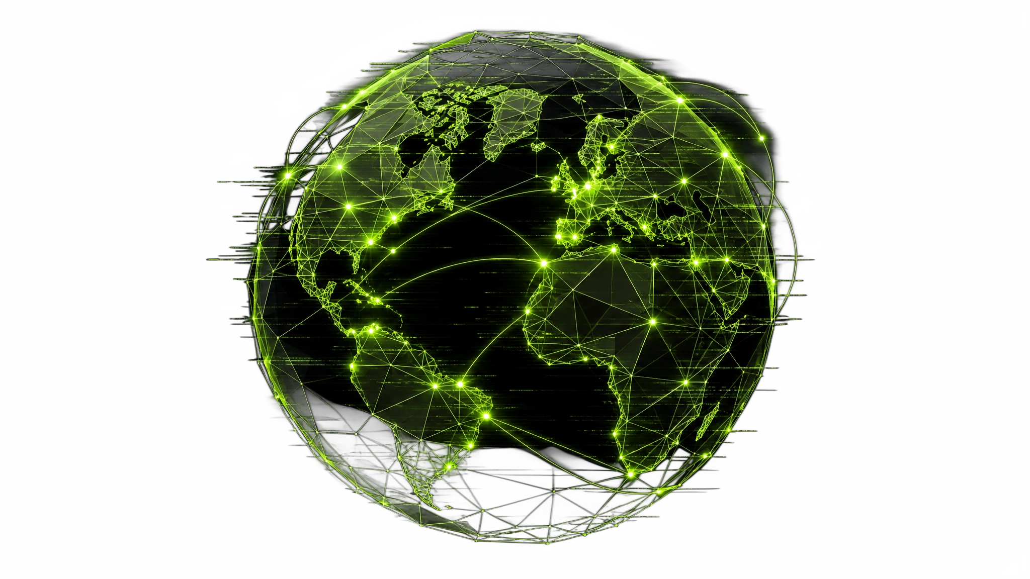 3D wireframe глобус с зелёными узлами VPN-сети