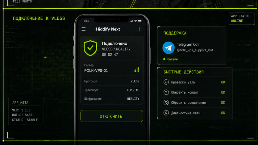 Интерфейс подключения и настройки — hiddify не подключается к vless