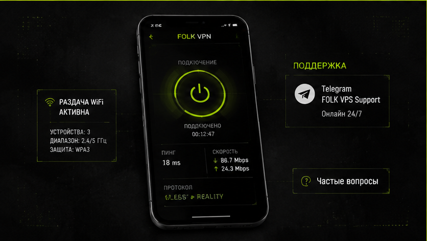 Интерфейс подключения и настройки — как раздать vless по wifi с телефона