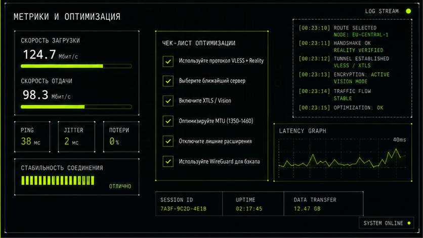 Проверка скорости, логов и стабильности — как увеличить скорость vless соединения
