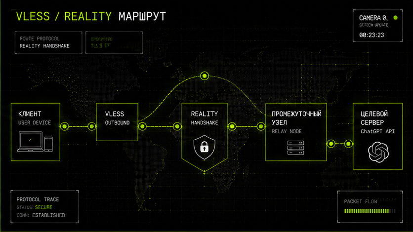 Схема протокола и маршрута — как зайти в chatgpt через vless