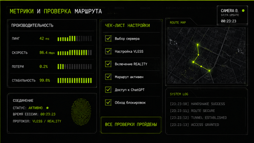 Проверка скорости, логов и стабильности — как зайти в chatgpt через vless