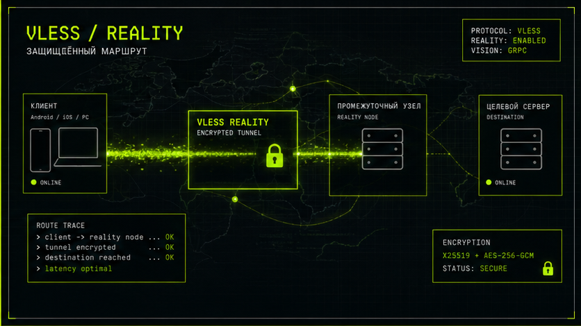 Схема протокола и маршрута — outline vpn или vless reality