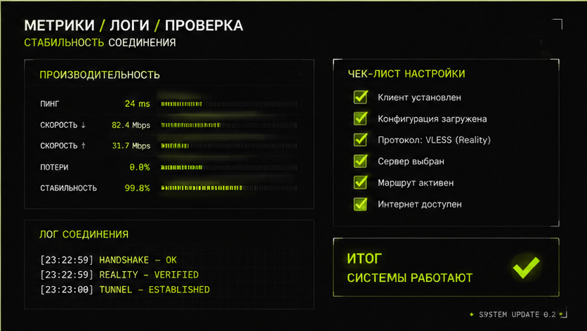 Проверка скорости, логов и стабильности — скачать v2raytun на пк